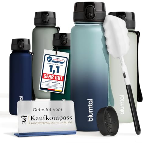 Blumtal Trinkflasche 1 L – Im F.A.Z. Kaufkompass getestet – blau | Tritan Trinkflasche Sport & Outdoor - Sportflasche BPA-frei - Gym Flasche mit 1-Klick-Verschluss & Sieb - spülmaschinenfest