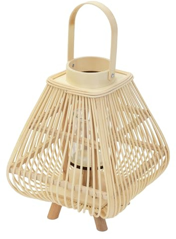 ECD Germany Bambus Laterne, Windlicht 45,5 cm, Holzfarbe, Gartenlaterne mit Henkel & Glaseinsatz, Boho Bambuslaterne, Kerzenhalter Flechtoptik, Innen/Außen, Deko Laterne für Terrasse Balkon Wohnzimmer