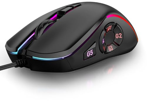Ausla Kabelgebundene Gaming-Maus, RGB-Gaming-Maus mit 10 Programmierbaren Tasten, 800 Bis 12800 DPI, 14 Lichteffekten, 1000 Hz, Geflochtenes Kabel für PC-Computer-Gamer