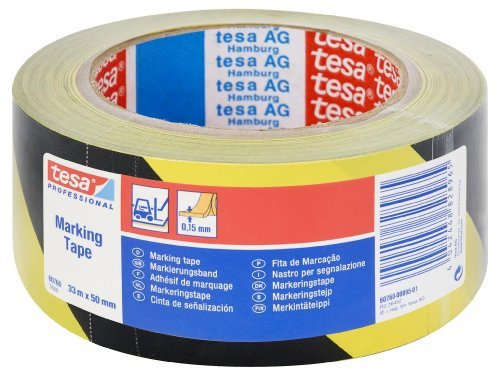 tesa 60760 Black And Yellow Hazard Warning Floor And Lane Marking Tape, 50 mm x 33 m by tesa UK