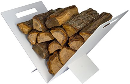 Triangular Contemporary Steel Firewood Steel Log Basket/Carrier for Woodstove Fireplace Wood Holder Log Holder in White