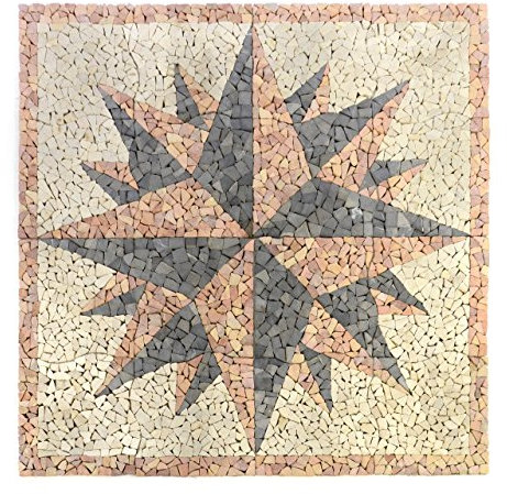 DIVERO Fliesen-Mosaik Rosone aus Marmor – Farbe: creme-grau- rosé - 120 x 120 cm