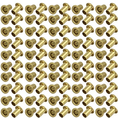 Sourcingmap 100pcs M5 x 8mm Brass Plated Metal Hollow Eyelets Rivets Gold Tone