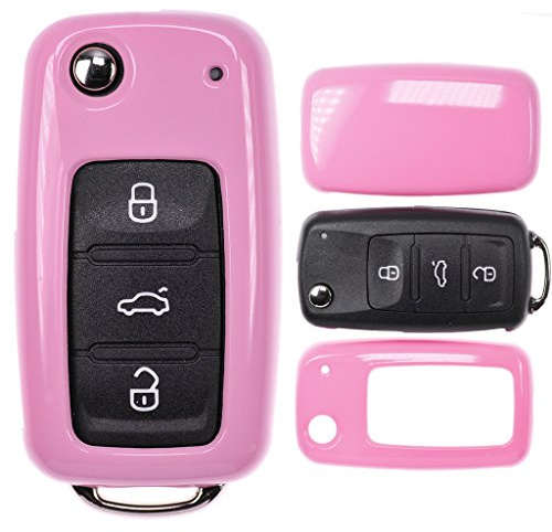 Klapp Schlüssel Cover Hülle für VW UP Golf Polo Seat Ibiza Skoda Octavia Yeti/Farbe: Pink