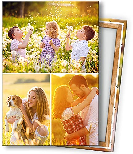 KL KUNSTLAB Fotocollage. Deine 3 Fotos auf Leinwand 20x30 cm Hochformat. Holzrahmen Personalisierbar. Fotogeschenk selbst gestalten. Sofort hochladen.