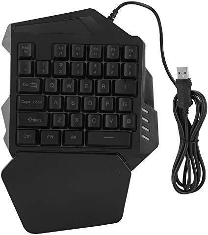 Single Hand Gaming Keyboard, Breathing Lights Membrane Keycap Gaming Keyboard with 5 Multimedia Keys, Good for Left Hand User