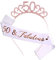MIOSJI Schärpe zum 50. Geburtstag und Kristall Tiara Geburtstag Krone für Dekorationen Frauen Geschenk Party Zubehör (Roségold)