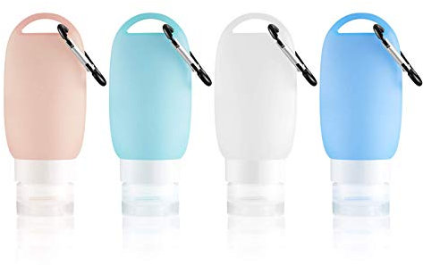 4Pcs Refillable Bottles, Hand Travel Bottle with Keychain Clip BPA Free Squeezable of Empty Silicone Containers Suit for Facial Cleanser Liquids (Green)