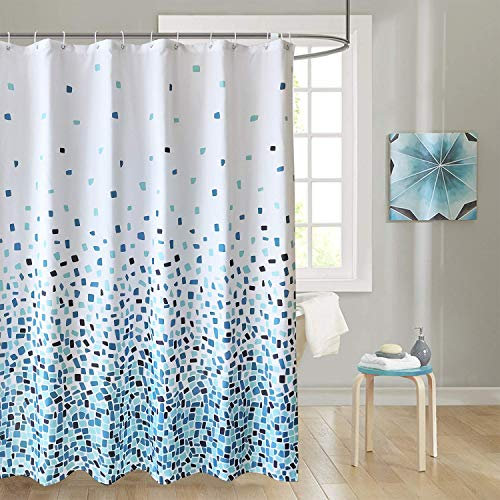 Trimming Shop Cortina de Ducha de baño, diseño clásico, de poliéster prémium, Resistente al Moho y al Moho, Cortina de baño con 12 Ganchos, Mosaico Azul, 180cm x 180cm