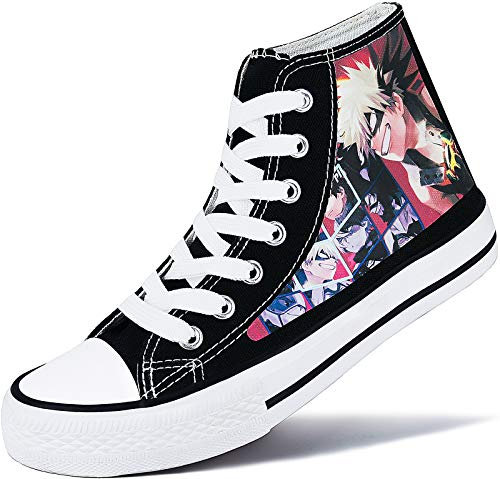 Roffatide Anime My Hero Academia Sneakers High Top Canvas Schuhe Freizeitschuhe Walkingschuhe Skateboardschuhe Schwarz A Unisex 40