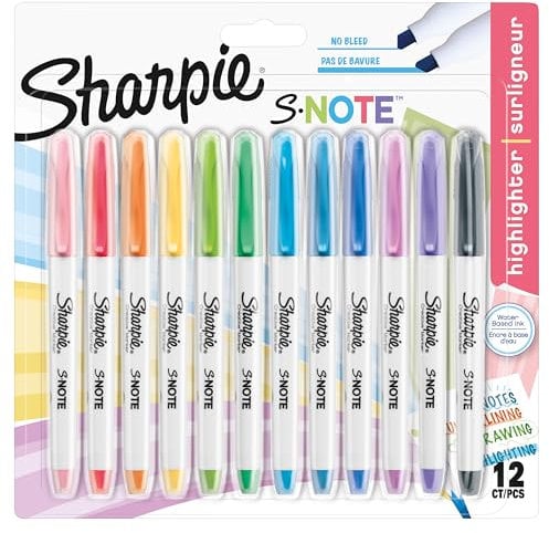 Sharpie S-Note Textmarker & Kreative Markerstifte | Schreiben, Malen, Markieren & Mehr | geschmischte Pastellfarben | 2-in-1 Keilspitze (Breit & Fein) | 12 Stück Highlighter