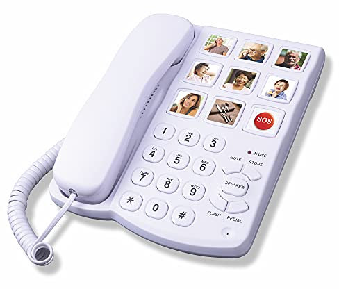 TelPal Big Button Corded Telephone with Speaker for Seniors Elderly, Amplified One Button Touch Picture Landline Phone for Old People, SOS Desk Telephones with Easy to Read Digit Numbers