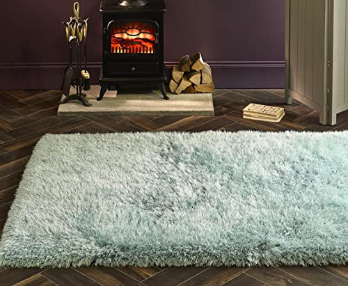 Whisper Shaggy-Teppich, seidig funkelnd, in Blush Pink, Grau, Silber, Duck Egg, Anthrazit und Gold (Duck Egg, 120 x 160 cm)