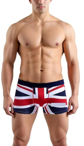 GFM® Men’s Union Jack Boxers – British Flag Print Cotton Underwear, Breathable Mid Rise Trunks, Vibrant Colour, Gift for Him (UK Size: M)(AsianSize:L-UJ-BOXER1-L)