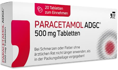 PARACETAMOL ADGC® 500 mg - 20 Stück – Tabletten bei leichten bis mäßig starken Schmerzen und Fieber - für Erwachsene und Kinder ab 4 Jahren - laktosefrei