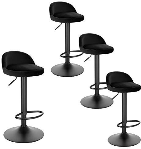 EUGAD Barhocker 4er Set 360° Drehstuhl Barstuhl mit Rückenlehne Fußstütze 150kg belastbar höhenverstellbar (62-84cm) Samt Metall schwarz 0824BY-4