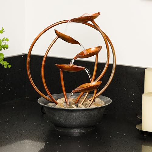 Alpine Corporation Tabletop Fountain, Plastic Iron, Metal Leaf, 13 Inch