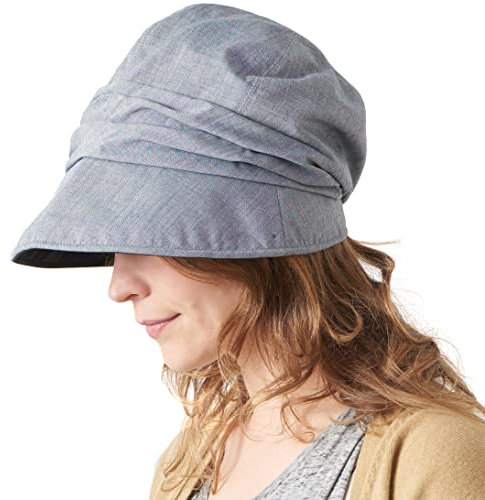 CHARM Damen Bio-Baumwolle Sommer Sonnenhut - Chemo Weite Krempe Visior Cap UV Schutz Dunkelblau