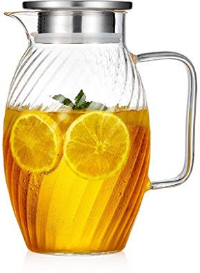 QHLOM Erstklassige Teekanne Glas-Teekanne mit Edelstahldeckel Clear Cool Kessel Hammered Herd-Top Safe Hitzebeständige Pitcher Carafe Teekanne 1500ml / 50.7oz Teeliebhaber, Geschenk