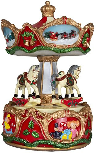 Christmas Paradise Mechanische Deko Spieluhr Karussell mit Musik dreht Sich Bunt, 44544, 16x11cm