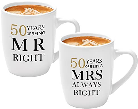 Joymaking 50th Golden Wedding Gifts for Couple Parents Grandparents, 12oz Ceramic Coffee Cup Gifts 50th Anniversary for Parents Friends, Coffee Mugs Gift for Anniversary Christmas Valentines