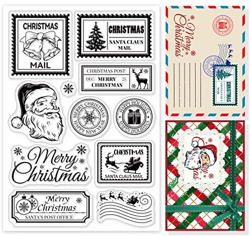 GLOBLELAND Weihnachts-Vintage-Stempel Klare Stempel für DIY Scrapbooking Winter Schneeflocken Weihnachtsglocken Weihnachtsbaum Transparente Silikonstempel für die Herstellung von Karten Fotoalbum