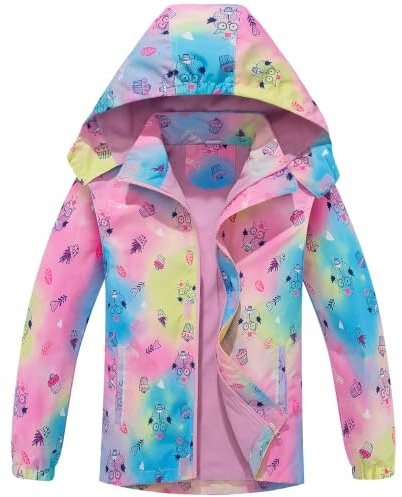 Fewlby Blouson Imperméable Filles - Manteaux Imperméables à Capuche Veste de Pluie pour Enfants Coupe Vent Veste de Pluie Légère Printemps Automne 5-6 Ans