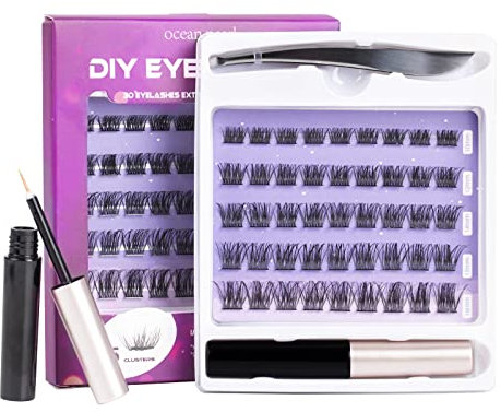 ocean pearl Individual Lashes Cluster D Curl 45 Clusters DIY False Eyelashes Reusable Soft Natural Easy Fan Russian Eyelash Extensions Clear Glue 10-16mm, Black, Pack Of 1