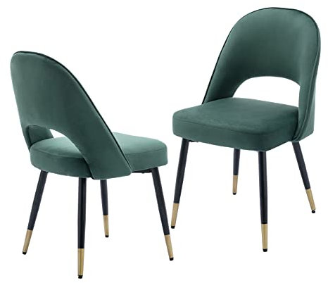 chairus 2er Set Esszimmerstühlen aus Samt für Küche Wohnzimmer Modern Armloser Bürostuhl Polsterstuhl Seitenstühle Hohler Rückenmit Metallbeinen (Grün-2)