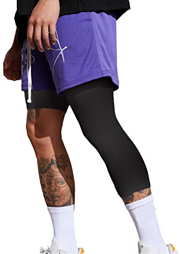 Smatstyle Kompressionshose Herren 3/4 Laufhose Langlang Tight Herren Single Leg 3/4 Sport Leggings für Sport Training Atmungsaktiv Tight Functional (as3, Alpha, l, Regular, Regular, Schwarz-leftL)