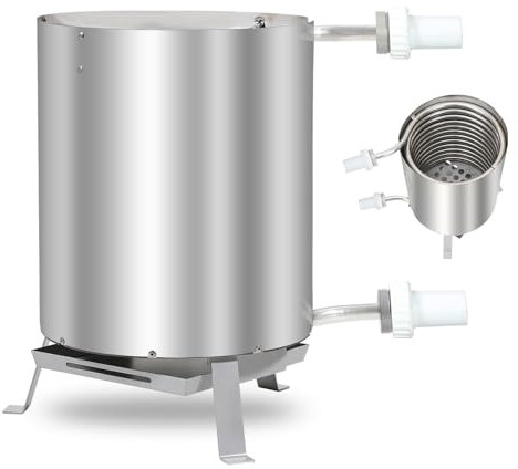 Herrselsam Poolheizung mit Feuer, Poolheizung Feuertonne mit Heizspirale, Poolofen Heizungen für Schwimmbäder, 32-38mm Anschlüsse, 100% Edelstahl Poolheizung mit Hitzebeständige Feuerfestmatten