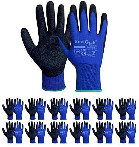 Ruvigrab Ecosandy/8/12, Guante De Trabajo Pack Pares Unisex Adulto, Azul/negro, Talla 8 - 12 Pares