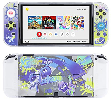 ENIFLY Niedliche weiche stoßfeste Splatoon Dockable Cover Hülle Kompatibel mit Nintendo Switch OLED, langlebige kratzfeste Schale für Joycon, Silikon-Schutzhülle Skin Set