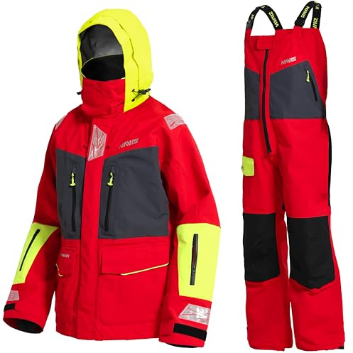 Men's PRO Offshore Sailing Suit, Waterproof Jacket & Bib Pants (RED,XS)