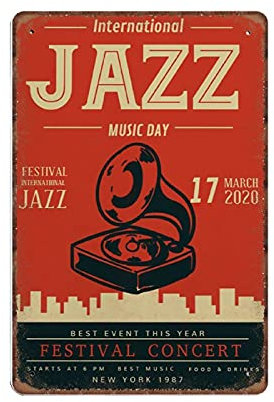 Badezimmerschild Vintage Jazz Poster Retro Jazz Poster Vintage Poster Festival Konzert Poster Schilder Metallschild Lustiges Blechschild Metalldekoration für Bar, Pub, Küche, 20 x 30 cm