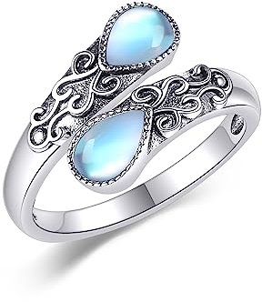 Mondstein Ring für Damen Sterling Silber Regenbogen Einstellbar Bandringe Viktorianisch Schmuck Geschenke für Mädchen