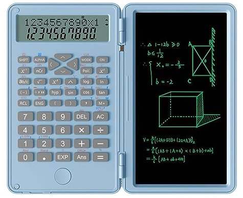 Wissenschaftlicher Taschenrechner mit Notizblock, 10-stelliger LCD-Display-Rechner, Pocket Mute, Multifunktionaler Tischrechner für Studenten, Weiterführende Schule und Hochschule (Himmelblau)