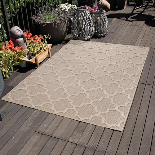 Carpettex Outdoor Teppich Wetterfest 200x300 (200x290 cm) Sisaloptik Beige - Ideal für Balkon, Garten, Terrasse, Camping und als Küchenteppich - Waschbarer Teppich, Skandinavisches Design, Flachgewebe