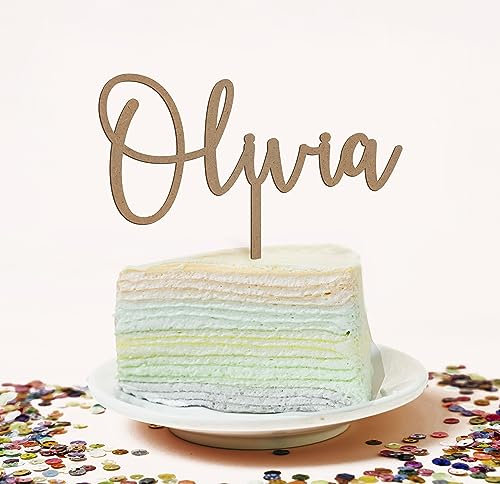 Cake Topper Personalizado en Madera con Nombre para Tartas Cumpleaños Eventos Decoracion Cupcake Comunion Regalo
