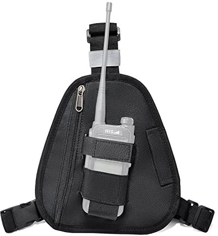 HYSHIKRA Walkie Talkie Chest Harness Radio Holder with Strap Compatible with Baofeng Motorola Kenwood Midland Presiden Randy (III) 3 Two Way Radio (Large, Black)
