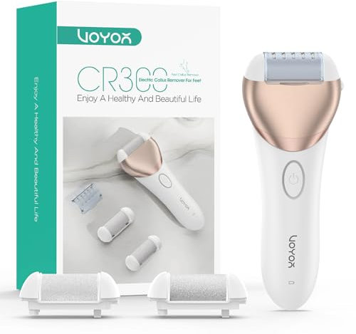 VOYOR Pedicure Elettrico Professionale Piedi Calli Piedi Rimozione Rimuovi Pelle Morta, Calli, Talloni Screpolati, 2 Velocità, 2 Rulli Diversi Duroni Piedi Rimozione CR300(Champagne Oro)