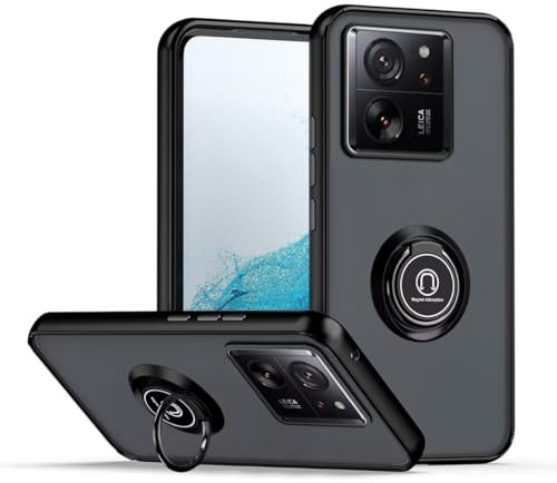 JIAFEI Funda para Xiaomi 13T / 13T Pro Antigolpes Dura Carcasa Translúcido PC/TPU Silicona Protección con 360 Grados Anillo iman Soporte, Negro