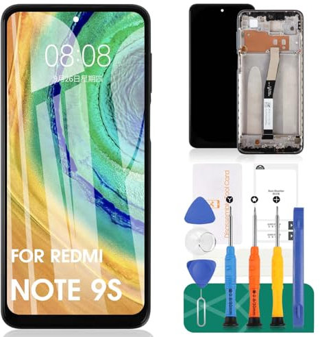 Para Xiaomi Redmi Note 9S Pantalla LCD para Xiaomi Redmi Note 9 Pro Reemplazo de pantalla M2003J6A1G M2003J6B2G Kit de reparación de digitalizador táctil con marco (gris)