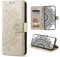 CASEONJAN Handyhülle für iPhone 11 Pro Hülle, PU Leder Klapphülle mit [Kartenfach] [Magnetverschluss], Flip Case Handytasche Prägung Schutzhülle für iPhone 11 Pro (Gold)