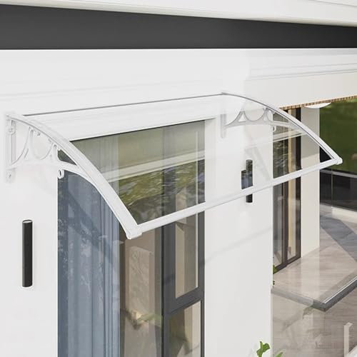 kefu01 Auvent de Porte et Fenêtres Incurvée,Auvent Marquise en Polycarbonate Transparent,Auvent de Patio Domestique en Alliage d'Aluminium,avec Support Blanc,pour Cour,Villa,Garage (80x120cm/31 x47)