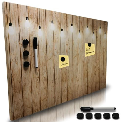 BAKAJI Lavagna Magnetica Scrivibile e Cancellabile da Parete, Lavagnetta con 5 Calamite e 1 Pennarello, Bacheca Memo Board a Muro Ideale Cucina, Soggiorno, Ingresso, 60 x 40 cm (Lampadine)