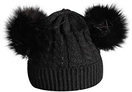 DUHGBNE warm halten Baby Hut Kinder Hiarball Wolle hemmende Kindermütze Derbe Mütze Damen (Black, One Size)
