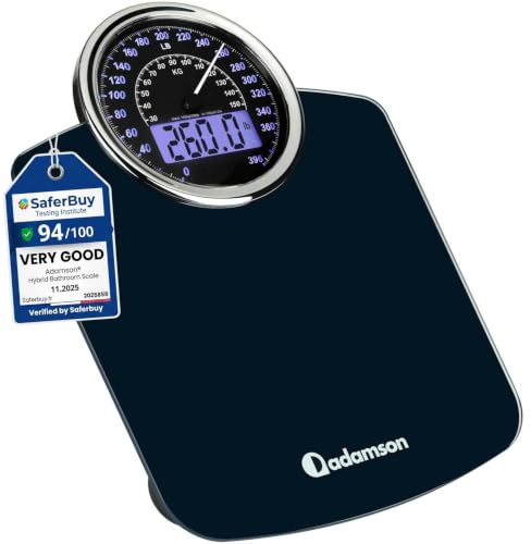 Adamson Hybrid 2-in-1 Analog & Digital Weighing Scale for Body Weight up to 400lbs - Thick Tempered Glass - Extra Large Display - Easy to Read Digital Bathroom Scale - New