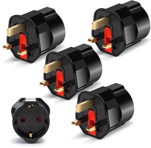 4 Pack European to UK Plug Adapter, Eu to UK Travel Plug Adaptor, 2 Pin to 3 Pin UK Travel Adaptor, Type C/E/F Europe German France Spanish Polish Turkish to British Adapter Type G