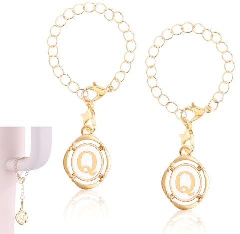 PEUTIER Letter Charm Accessories for Stanley Cup, Gold Uppercase Letter Alphabet Tumbler Accessories Charms to Help Identify, Mug Handle Charms Decor Chains Pendant for Stanley Tumblers (Q)